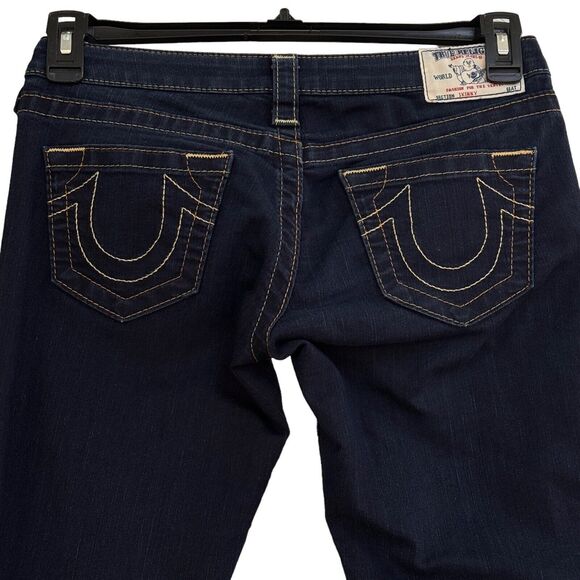 True Religion SZ 27 Skinny Jeans Low-Rise Embroidered Pockets Zip-Fly Dark Wash - Picture 8 of 13